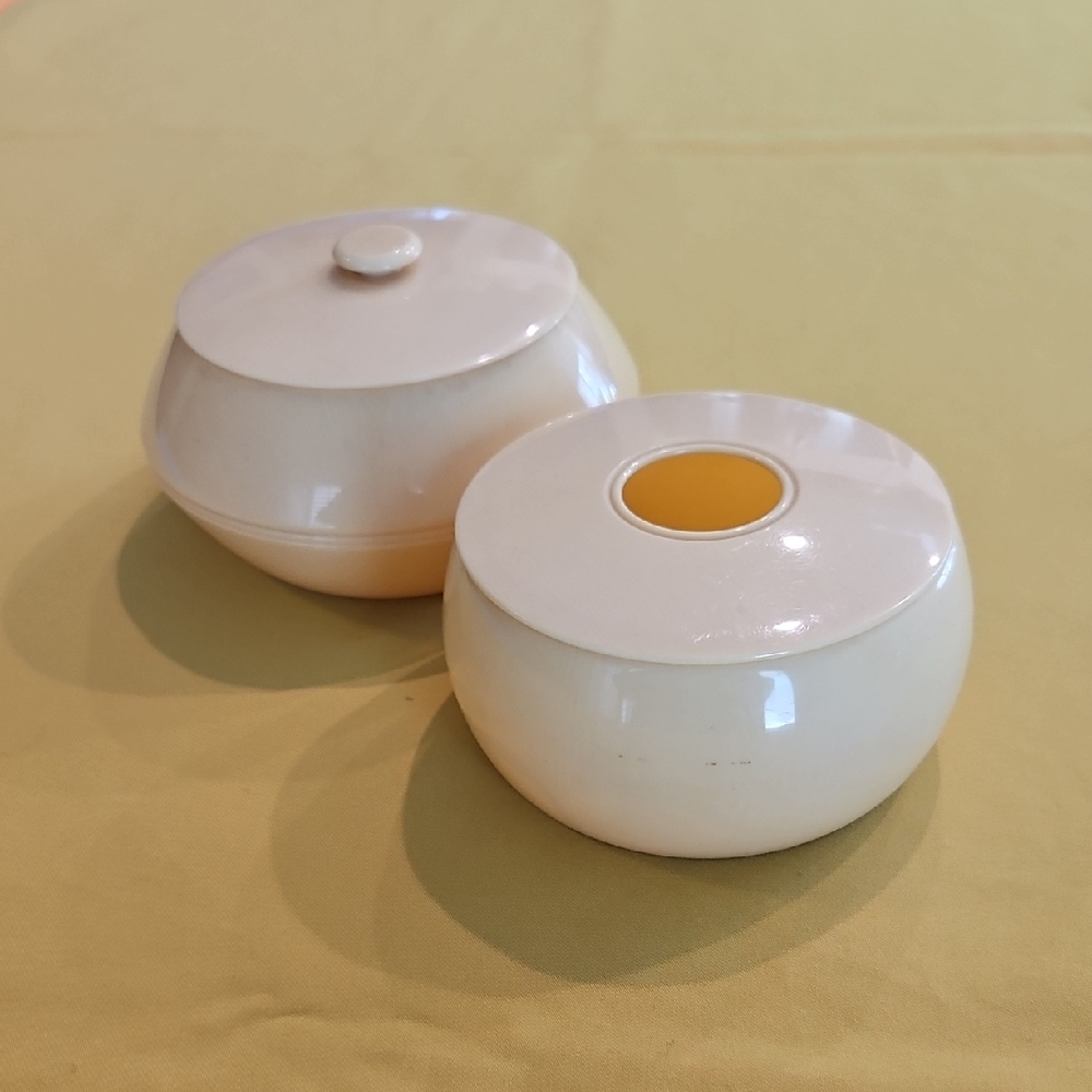 Set Of 2 - Vintage Ivory Celluloid Hair Receiver And Powder Box
